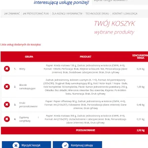 Widok koszyka produktów w sklepie internetowym