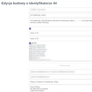Formularz edycji budowy