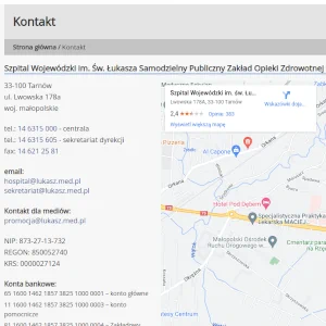 Sekcja kontakt wraz z mapą dojazdową