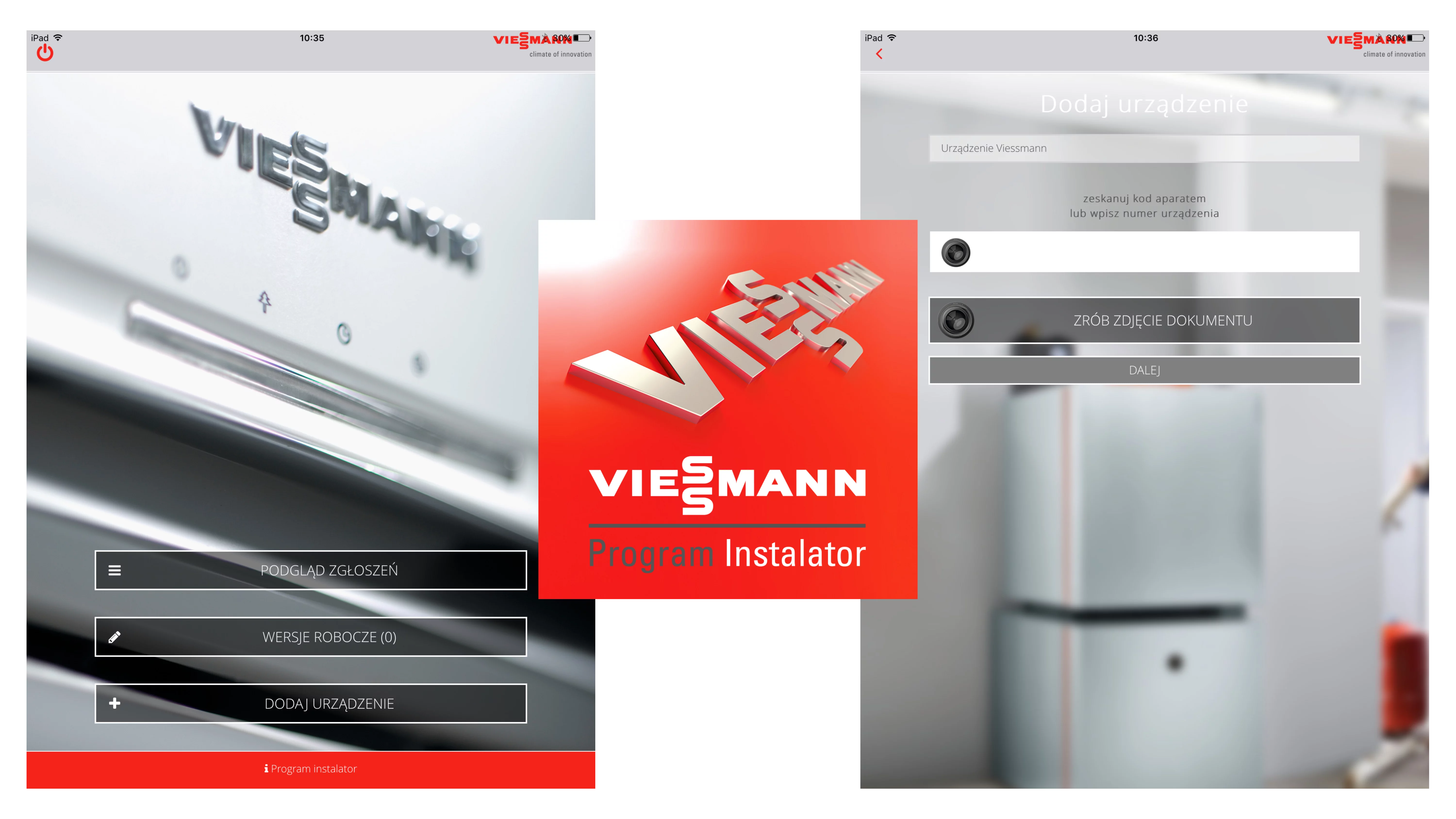 Aplikacja mobilna Viessmann Instalator na tablecie