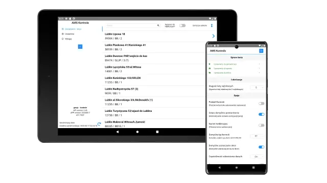 lista nośników AMS Kontrole — aplikacja na tablecie, a na telefonie wygodna wersja mobilna