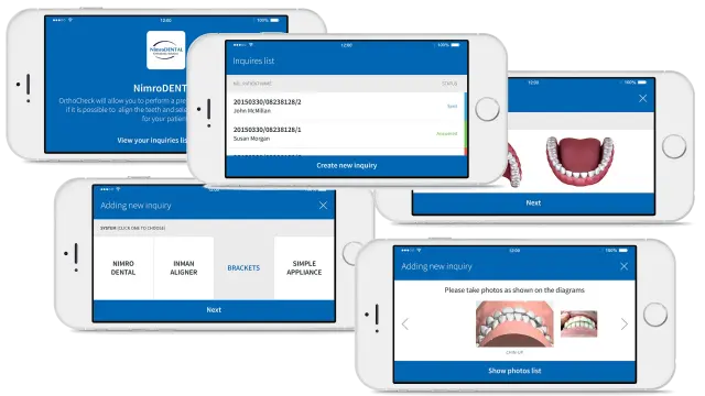 Interfejs aplikacji mobilnej na systemie iOS – zestaw różnych ekranów użytkownika Kilka widoków aplikacji mobilnej na systemie iOS